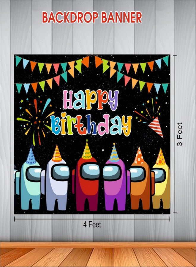 Party Baazaar Among Birthday Backdrop 4x3 Ft | Backdrops for Decoration | Birthday Decoration Backdrop | Banner for Kids Theme Party - Image 3